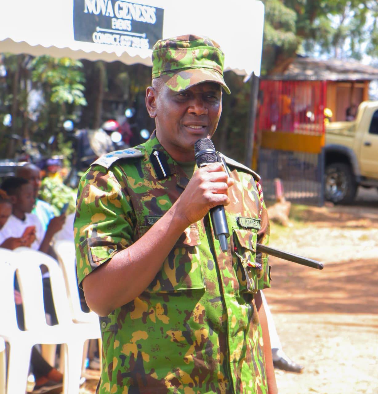 Bomet central Sub-County Police Commander, Mr. Isaac Kimwele , speaking in Bomet during the first day of 16 days of activism on Thursday, November, 27, 2025,. PHOTO/Courtesy