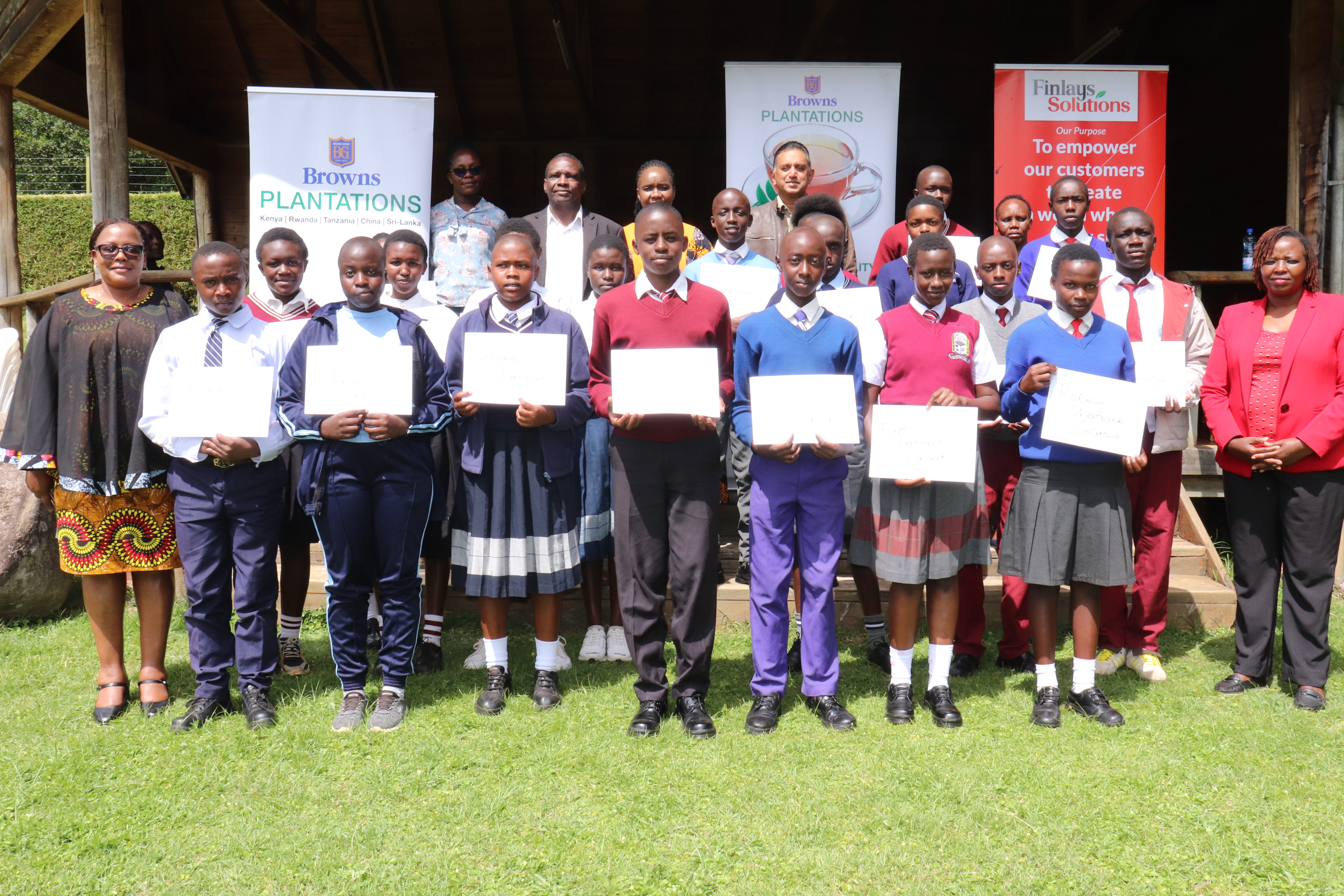 Some of the beneficiaries of Sh3 million scholarship . The move is expected to cushion company workers whose children performed well as they join  senior Secondary School. Photo/Gilbert Kimutai
