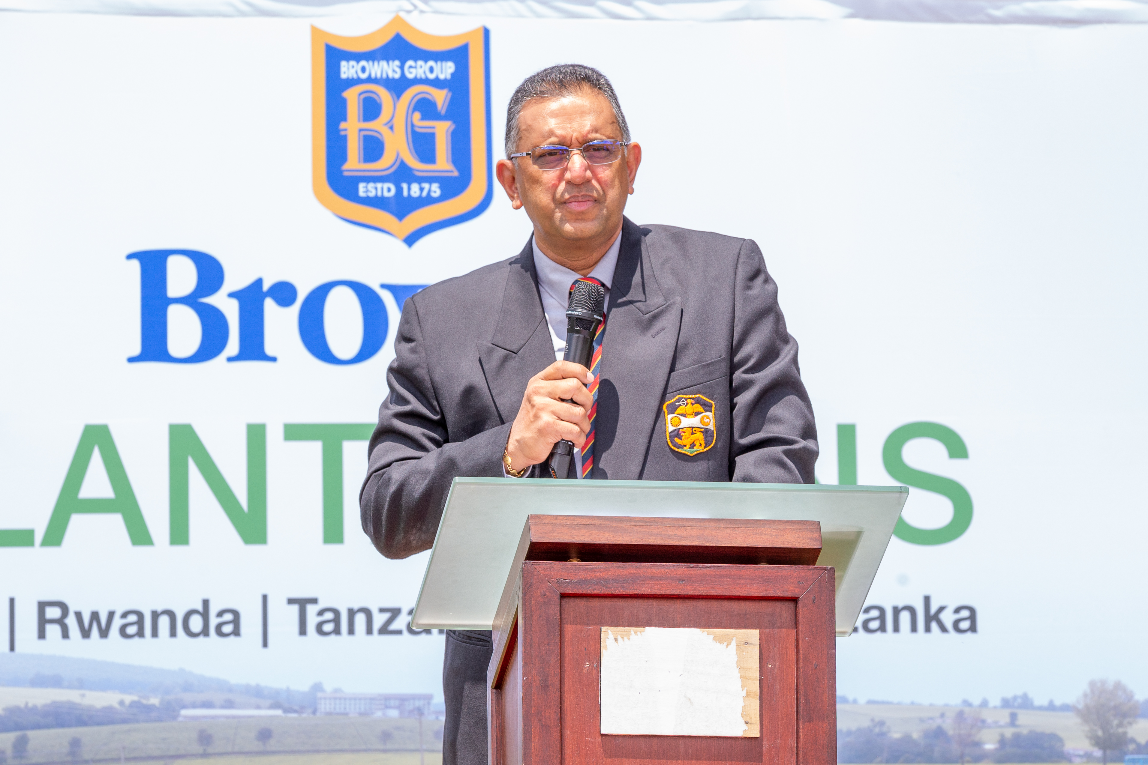 Browns Plantation CEO Mr. Dushanth Ratwatte deliver his speech during the unveiling of scholarship beneficiaries at Fair Hills Hotel in Bomet. Photo/Kimagata Marindany
