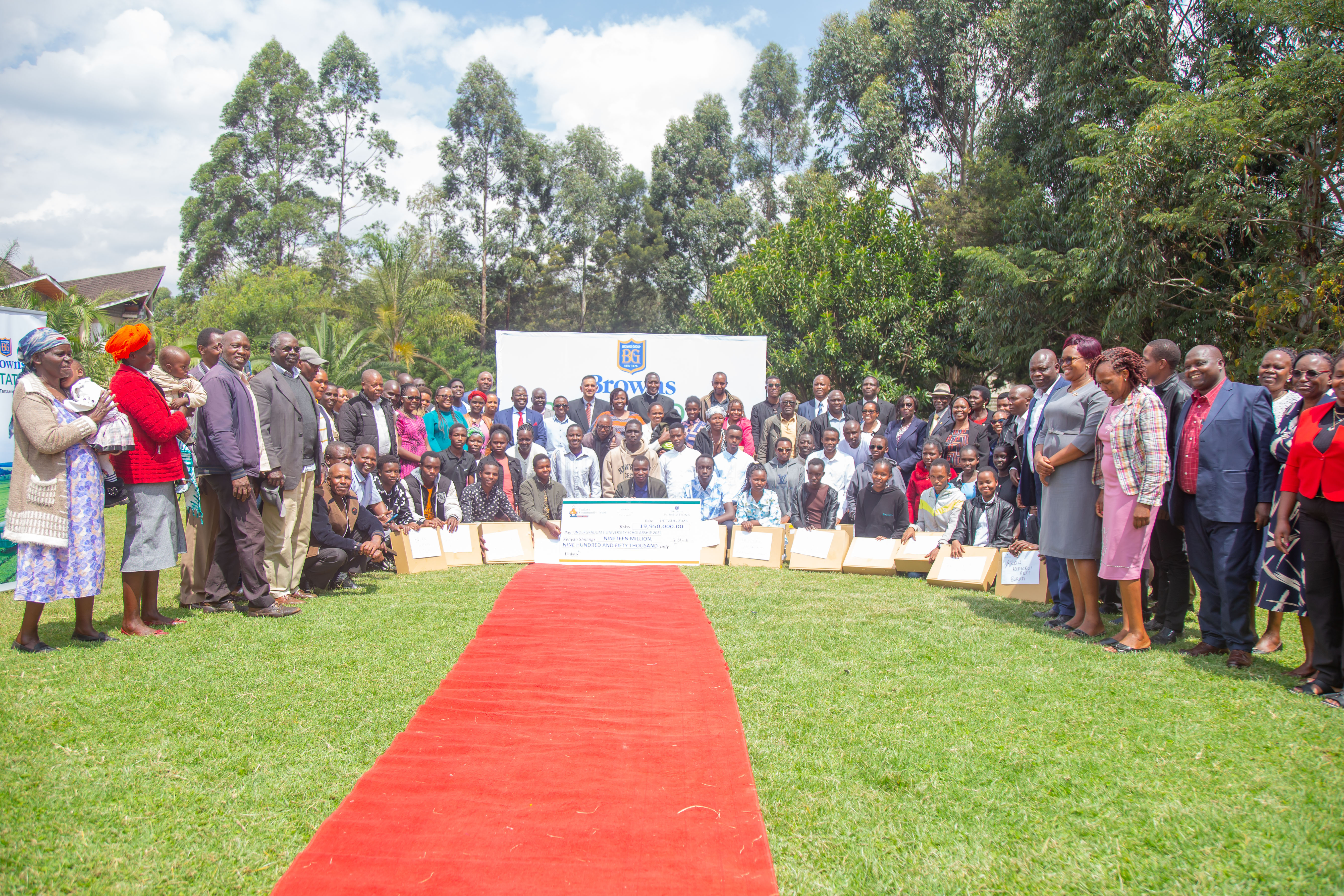 Browns Plantation Kenya scholarship beneficiaries pose for a photo after thei runveiling at fair Hills hotel in Bomet. Photo/Kimagata Maridany